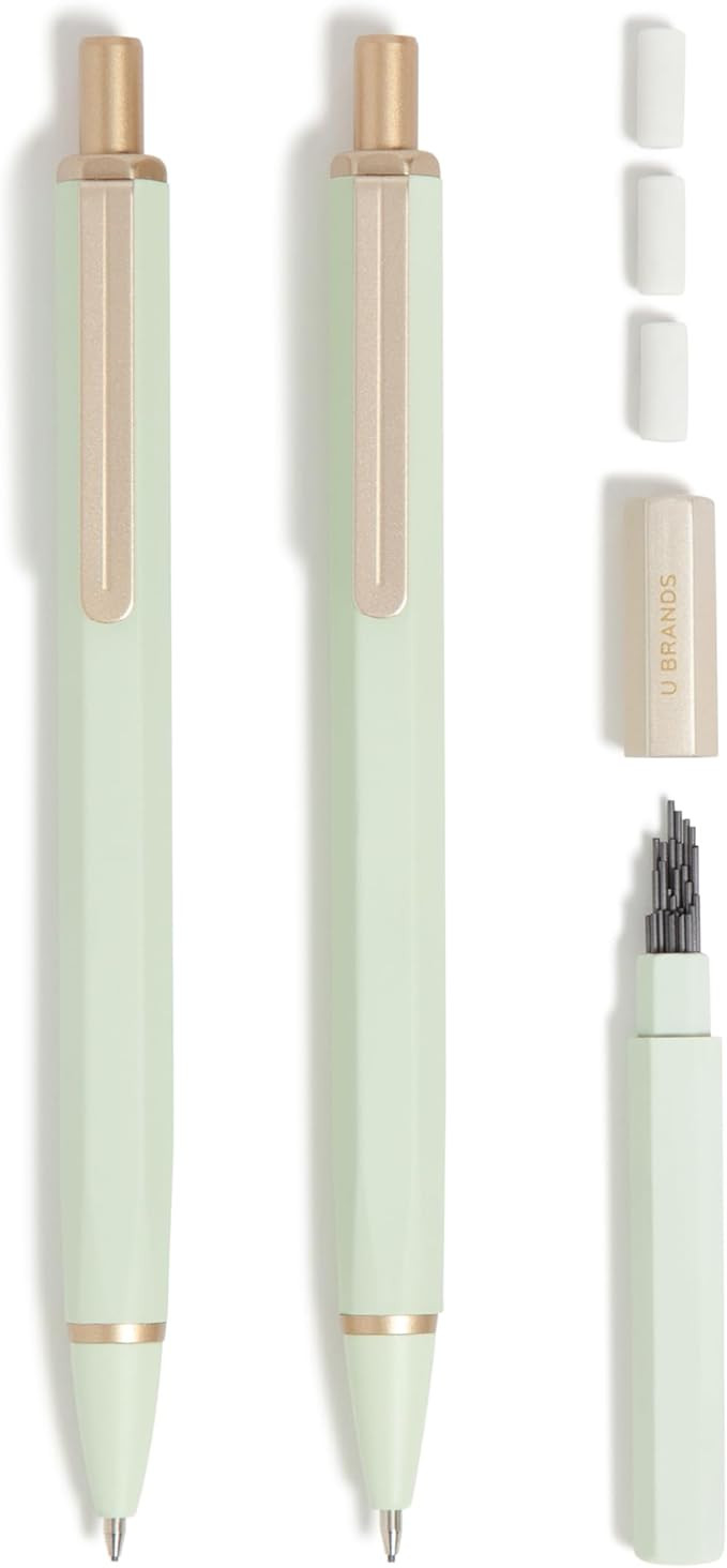 U Brands Cambria Mechanical Pencils, Set of 2, Sage Green, Soft Touch, Medium (0.7 mm) Point, Lea... | Amazon (US)