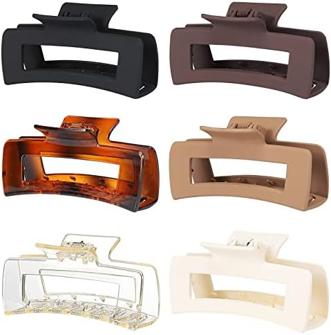 Sisiaipu 4 Inch Big Hair Clips 6 Pcs claw clips for Thick Hair Large Rectangular Claw Clips for W... | Amazon (US)