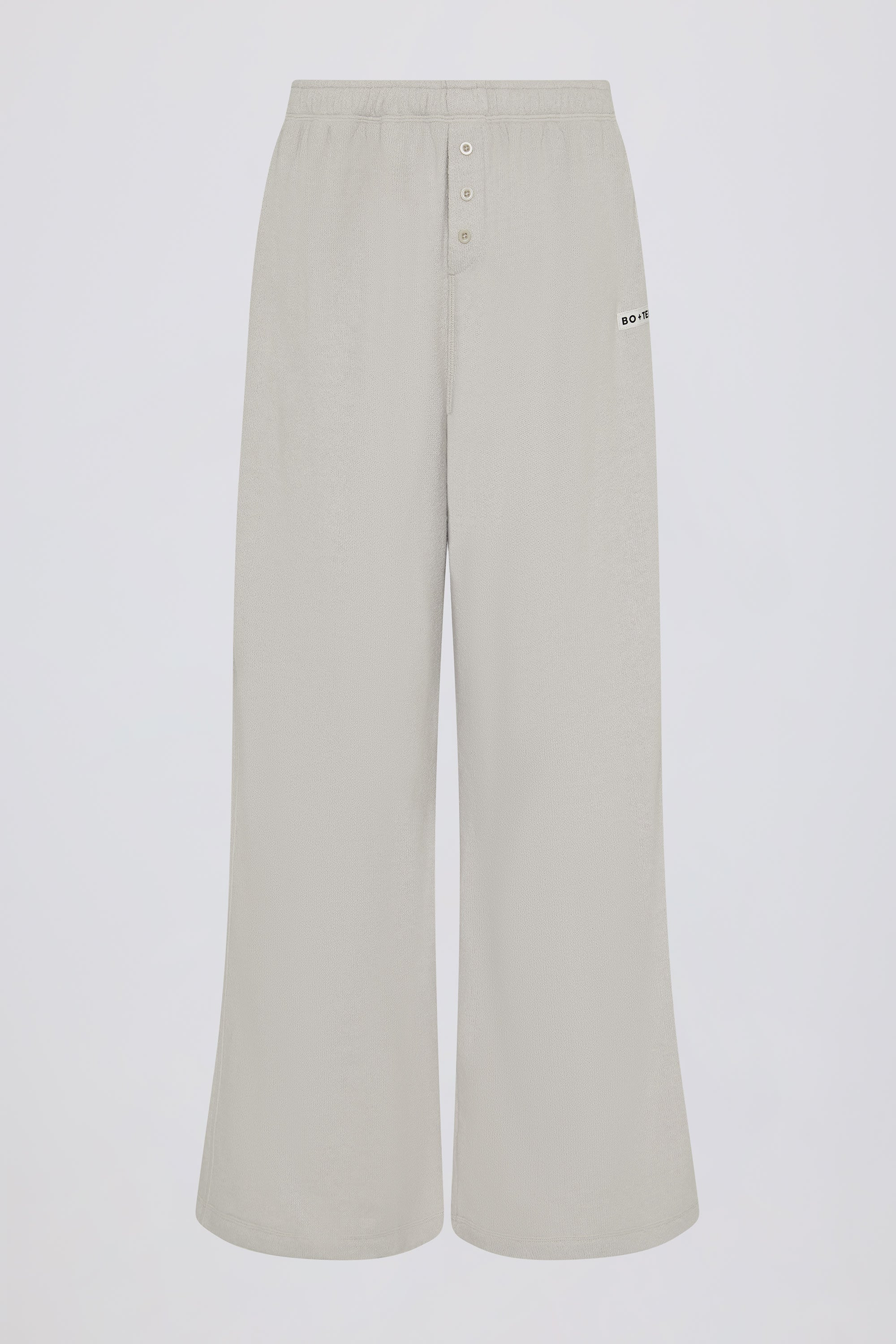Textured Cotton Button Low-Rise Wide-Leg Joggers in Light Grey | Bo&Tee