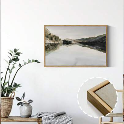 1 Piece Framed Canvas Print Wall Art, Mountain Reflection Decorative Vintage Wall Art, Wilderness Art Décor For Living Room, Bedroom, Office - Mountai | SHEIN