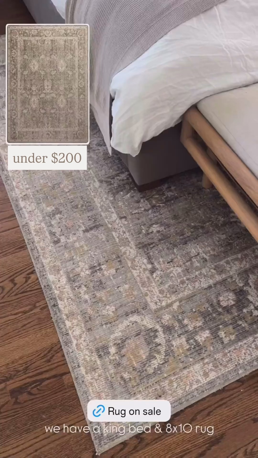 Bedroom rug is on major sale! I have a king bed and an 8x10 rug. The sun/light will fade it a little 

Primary bedroom decor

#LTKSaleAlert