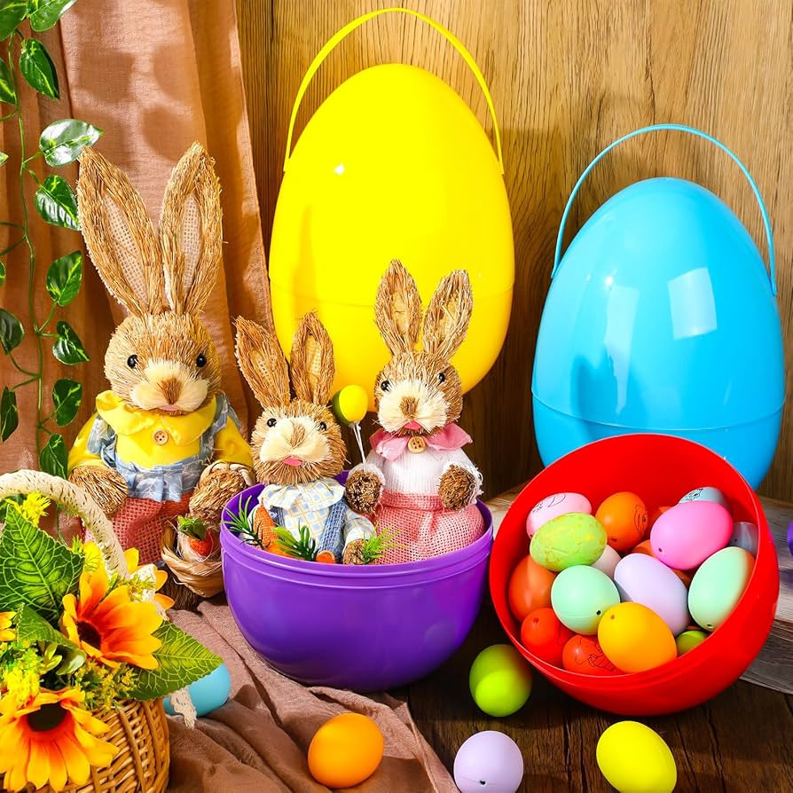 Wenqik 4 Pack 10 Inch Jumbo Easter Eggs Giant Colorful Egg-shaped Buckets with Handles Plastic Ea... | Amazon (US)
