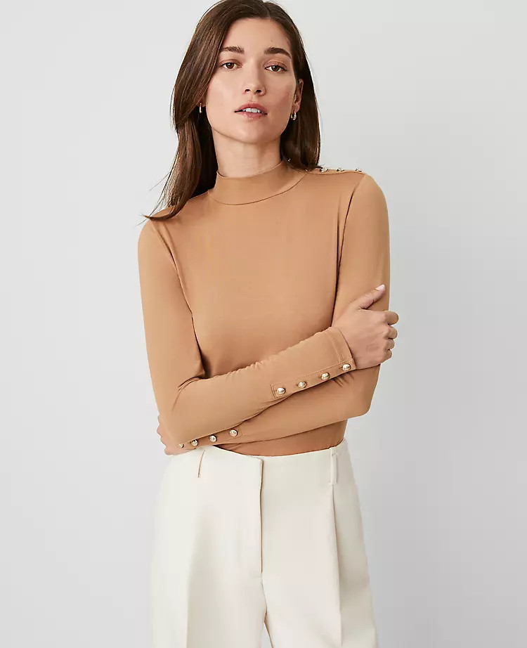 Mock Neck Button Top | Ann Taylor (US)