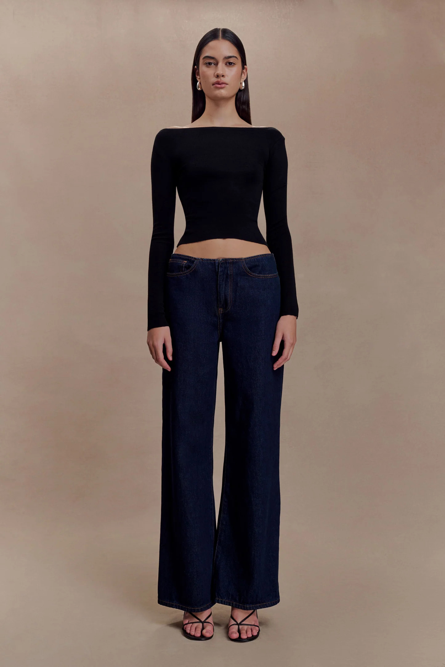 Paedyn Merino Wool Ribbed Long Sleeve Top - Black | Meshki UK