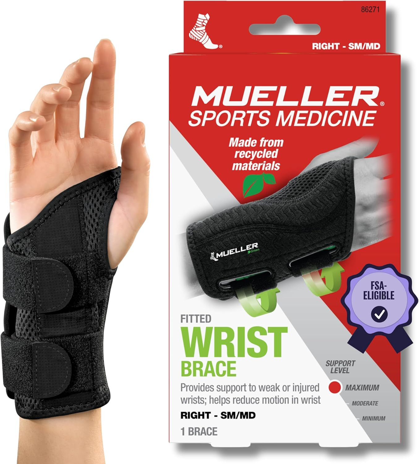 MUELLER Sports Medicine Green Fitted Wrist Brace for Men and Women, Wrist Pain Relief Support, Id... | Amazon (US)