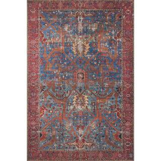 Loren Blue/Red 8 ft. 4 in. x 11 ft. 6 in. Distressed Bohemian Printed Area Rug | The Home Depot