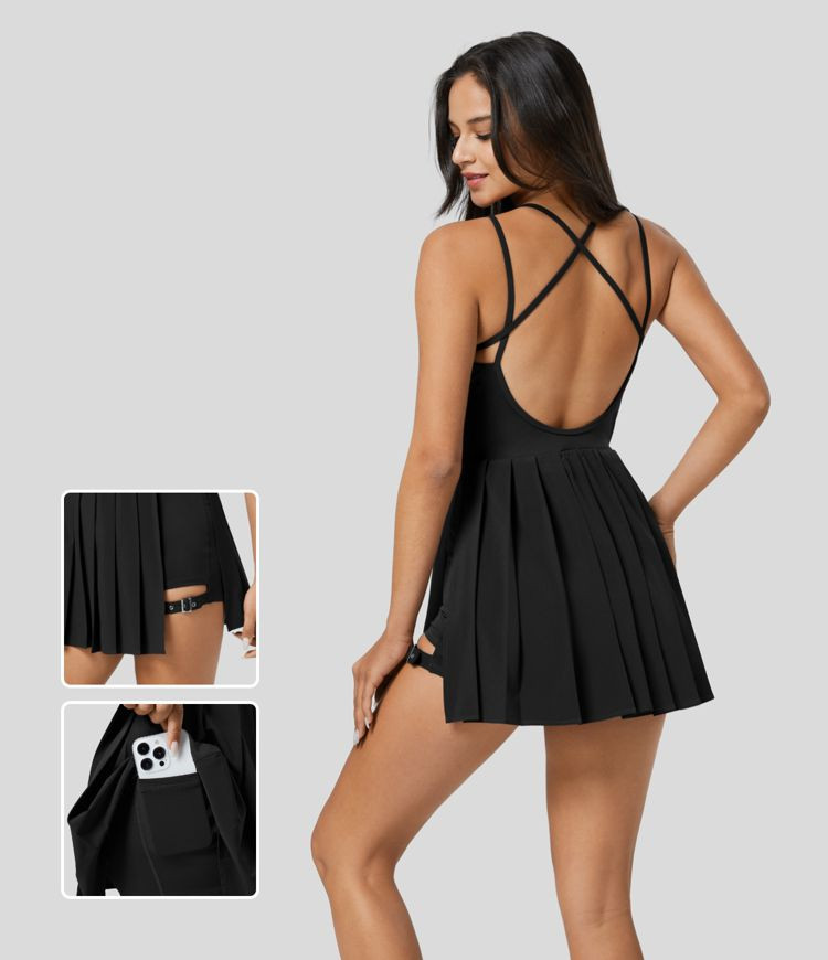 Women’s Breezeful™ Backless Pleated 2-in-1 Pocket Quick Dry Mini Active Dress - Halara | HALARA