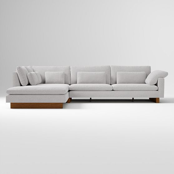 Harmony XL 2.5-Seat 2-Piece Left Bumper Chaise Sctl, Perf Coastal Linen Frost Gray, Dark Walnut | West Elm (US)