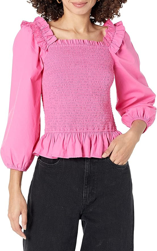 The Drop Women's Marisol Long Sleeve Ruffle Smocked Cropped Top | Amazon (US)