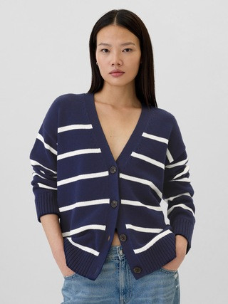Relaxed V-Neck Button-Front Cardigan | Gap Factory