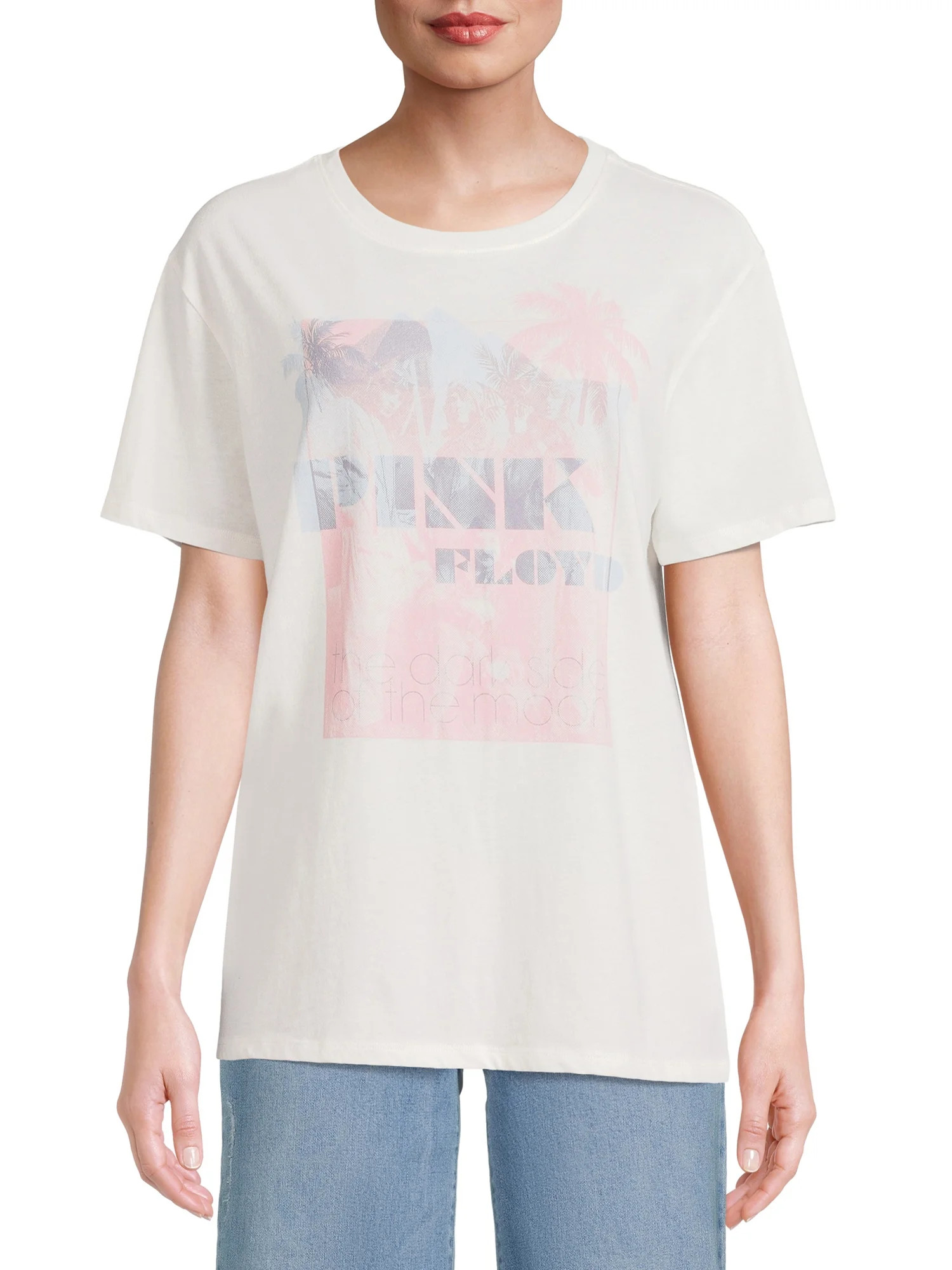 Time & Tru Women's Pink Floyd Airplane Halftone Graphic Short Sleeve Tee | Walmart (US)