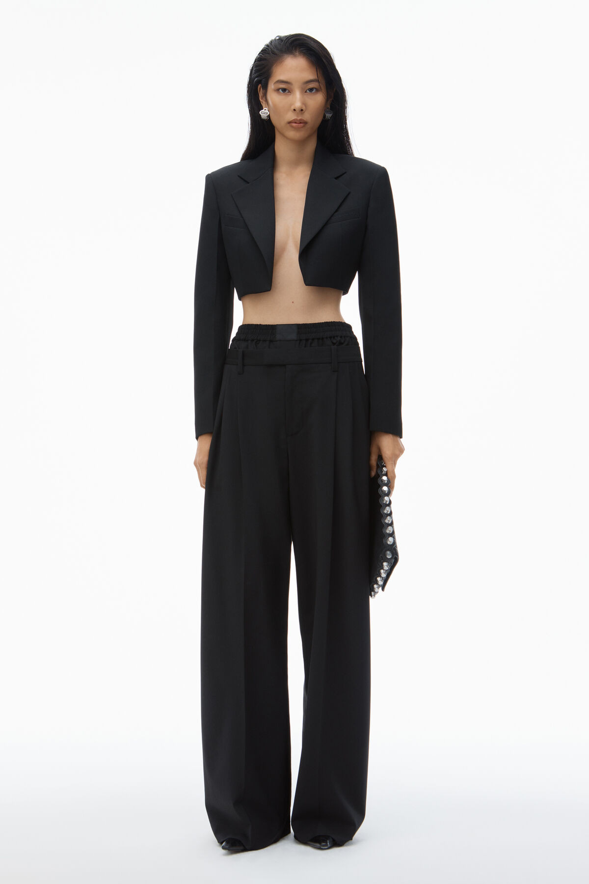 cropped tuxedo blazer in wool tailoring | Alexander Wang APAC
