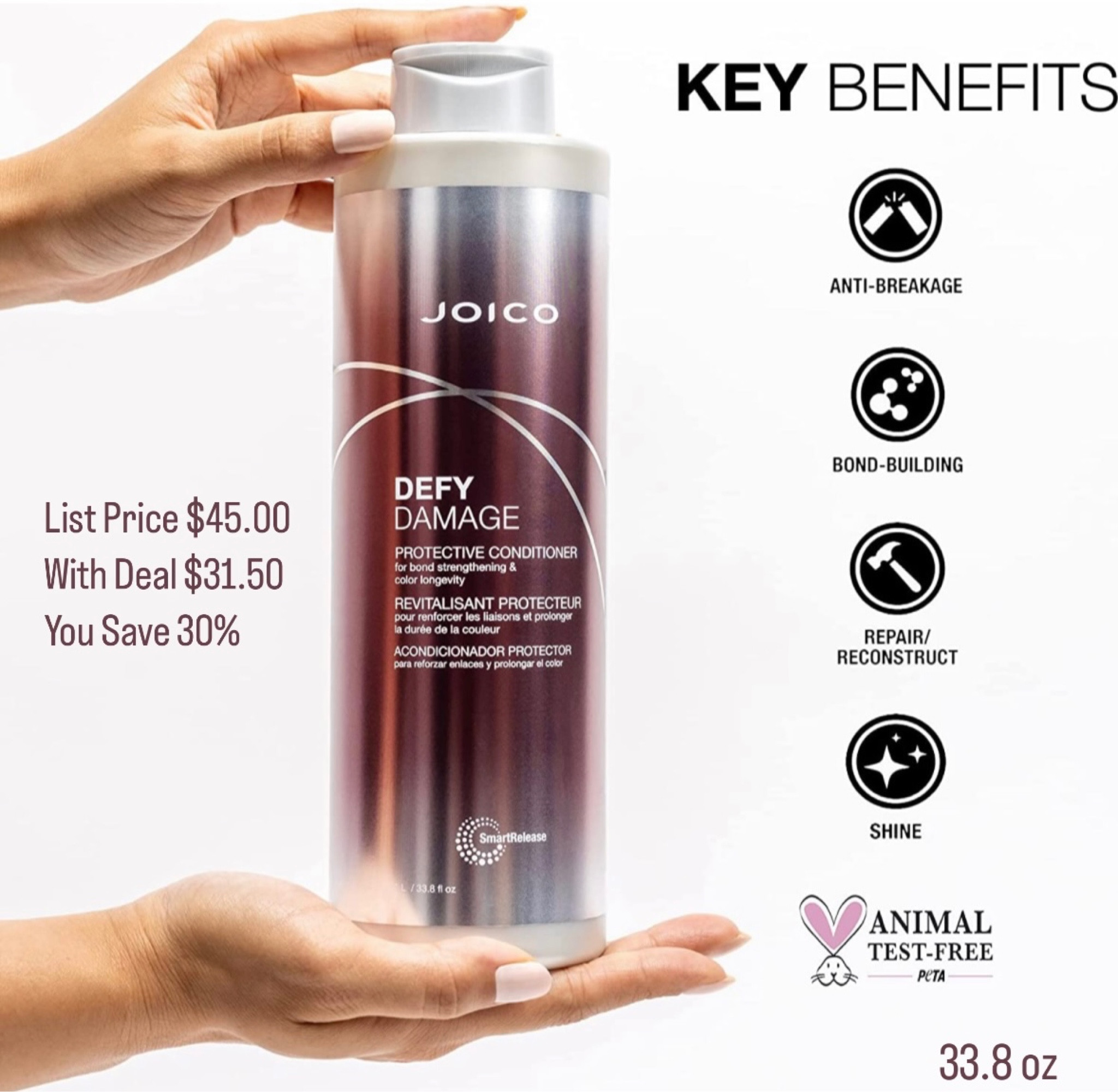 Todays Find Amazon Deals! Joico Defy Damage 33.8 oz bottle of condition on sale 30% off.  This conditioner is perfect for color treated or damaged hair.  I have been using it for years.  It makes my hair smell amazing and feel soft. 


#LTKsalealert #LTKbeauty