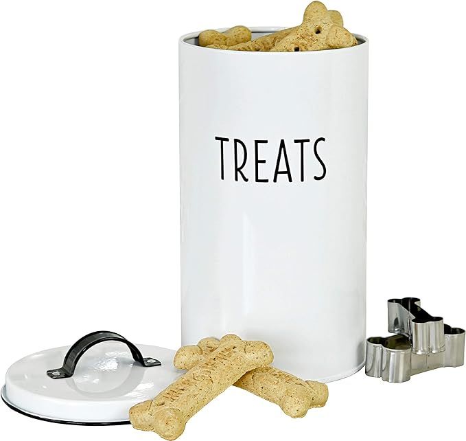 OUTSHINE White Farmhouse Cat and Dog Treat Container with 2 Dog Bone Cookie Cutters | Cute Pet Fo... | Amazon (US)