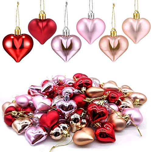 Iceyyyy 60Pcs Valentine's Day Heart Ornaments-Valentine's Mother's Day Heart Baubles Shaped Hanging Ornaments Decoration for Valentine Tree Wedding Anniversary Party | Amazon (US)