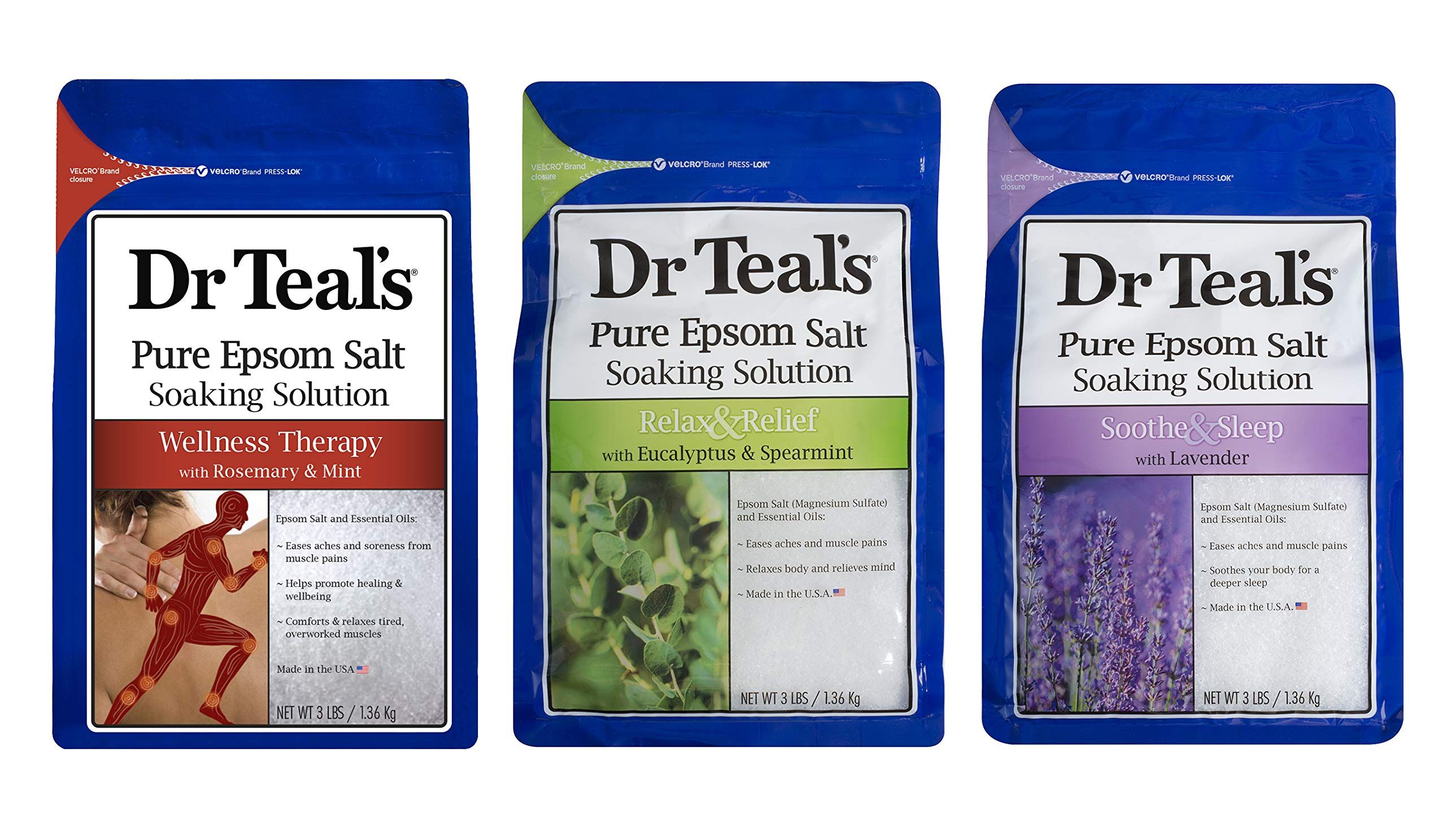 Dr. Teal's Pure Epsom Salt Soaking Solution Gift Set (3 Pack, 3lbs ea.) - Soothe & Sleep Lavender... | Amazon (US)