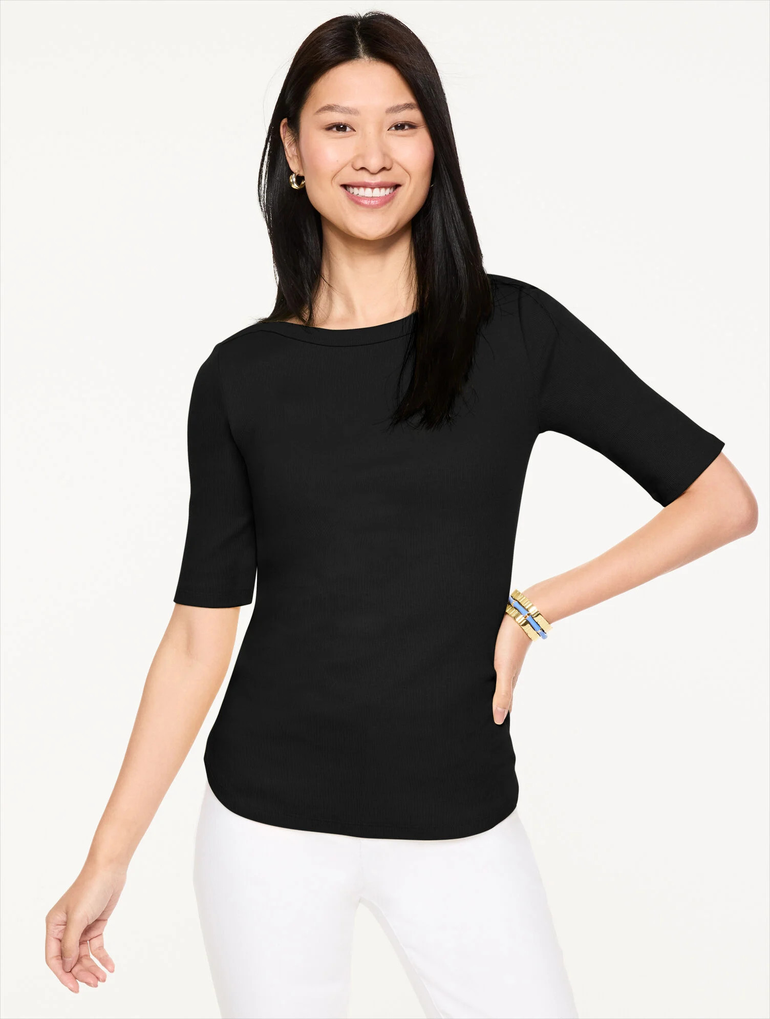 Ribbed Bateau Neck Tee | Talbots