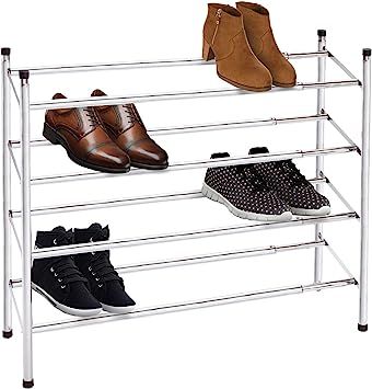 4-Tier Extendable Shoe Rack Small Shoe Storage Silver Shoe Racks Storage Chrome Shoe Rack Small S... | Amazon (UK)