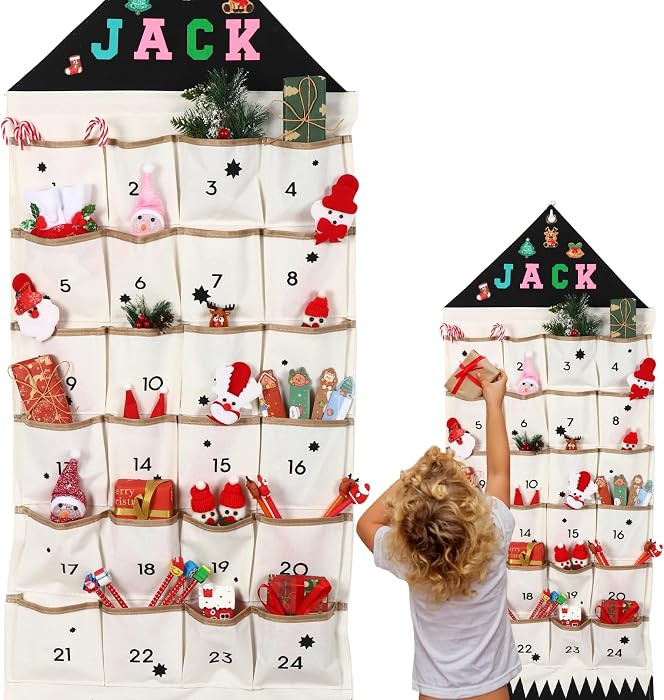 Fabric Advent Calendar with Name,Christmas DIY Advent Calendar with 24 Pockets Wall Hanging Bag,C... | Amazon (US)