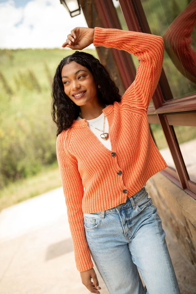 Livvy Long Sleeve Washed Orange Cardigan SALE | Pink Lily