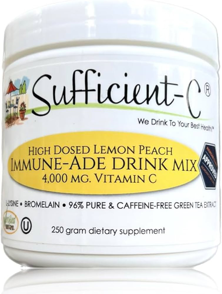 Sufficient-C High-Dosed 4000 mg. Vitamin C Lemon Peach Immune-Ade Drink Mix 250 gram Size - Refre... | Amazon (US)