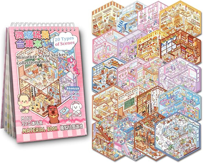 Scene Sticker Book for Kids, 20 Sets of 3D Sticker Scenes for Adults Fun Mini Cute Kawaii Sticker... | Amazon (US)