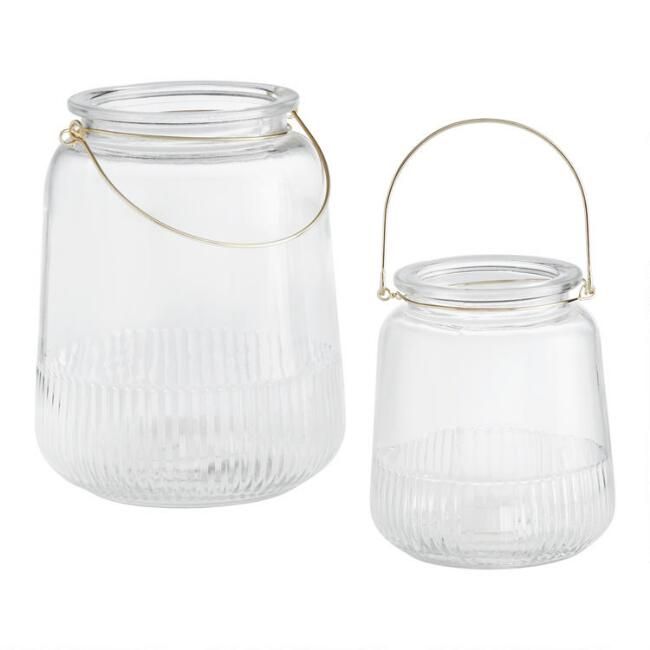 Ribbed Clear Glass Lantern with Gold Handle | World Market