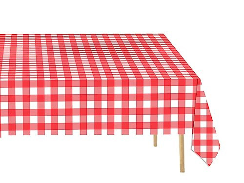 sunepany 6 Pcs Red Gingham Tablecloth 54 × 108 Inches Red and White Checkered Table Cloth Disposable Plastic Red Plaid Rectangular Tablecloth for Outdoor Picnic,Birthday,Party | Amazon (US)