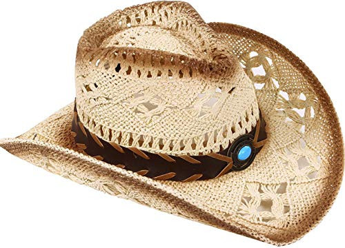 Livingston Cowboy Hat Men & Women's Woven Straw Cowgirl Hat w/Hat Band Straw, Bead Beige | Amazon (US)