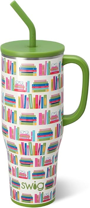 Swig Life 40oz Mega Mug, 40oz Teacher Tumbler with Handle and Straw, Extra Large Insulated Tumblers, Cup Holder Friendly Travel Mug, Teacher Gift (Book Club) | Amazon (US)