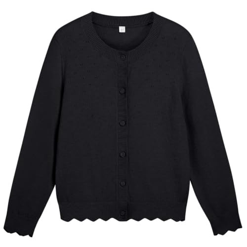 HOZIY School Uniform for Girls Long Sleeve Button Front Cardigan Black Kid Crewneck Back to School Ribbed Knit Sweater Clothes Size 9-10 | Amazon (US)