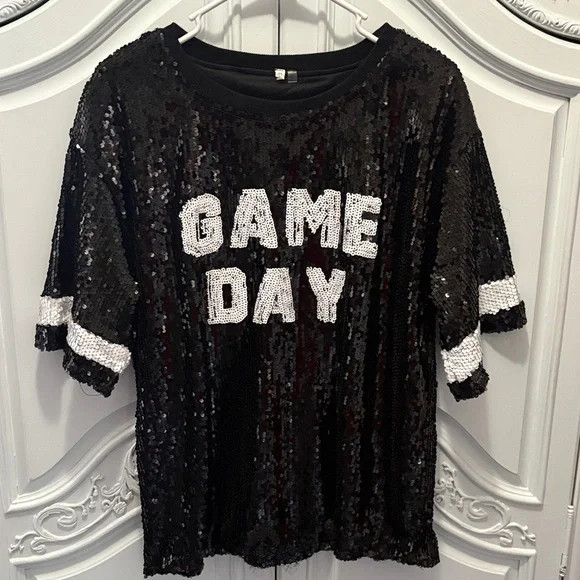 Game Day! Sequin Game Day T-Shirt - Black and White | Poshmark