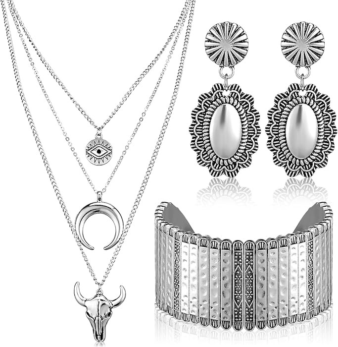 Inbagi 3 Pcs Boho Western Jewelry for Women Layered Necklace Cowboy Cowgirls Western Women's Neck... | Amazon (US)