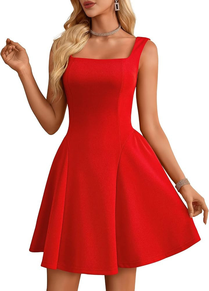 Bbonlinedress Womens Square Neck Mini Prom Cocktail Party Dress Sleeveless Short A-line Formal We... | Amazon (US)
