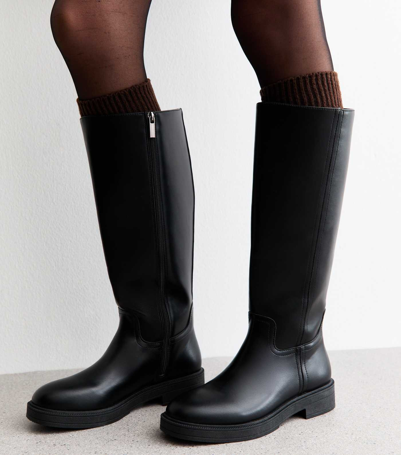 Black Faux Leather Knee High Riding Boots | New Look | New Look (UK)