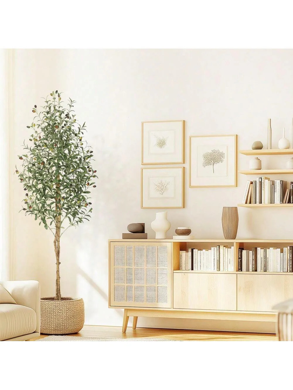 Qeetex 7Ft Fake Olive Tree With Realistic Faux Silk Leaves-White Planter Pot-Natural Wood Trunk-And Green Moss Great For Home-Office-Garden-And | Lowe's