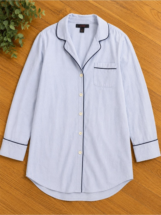 J.Crew Blue Pajama Sleep Shirt Long Sleeve Button Front Piped Trim Women\u2019s | Poshmark