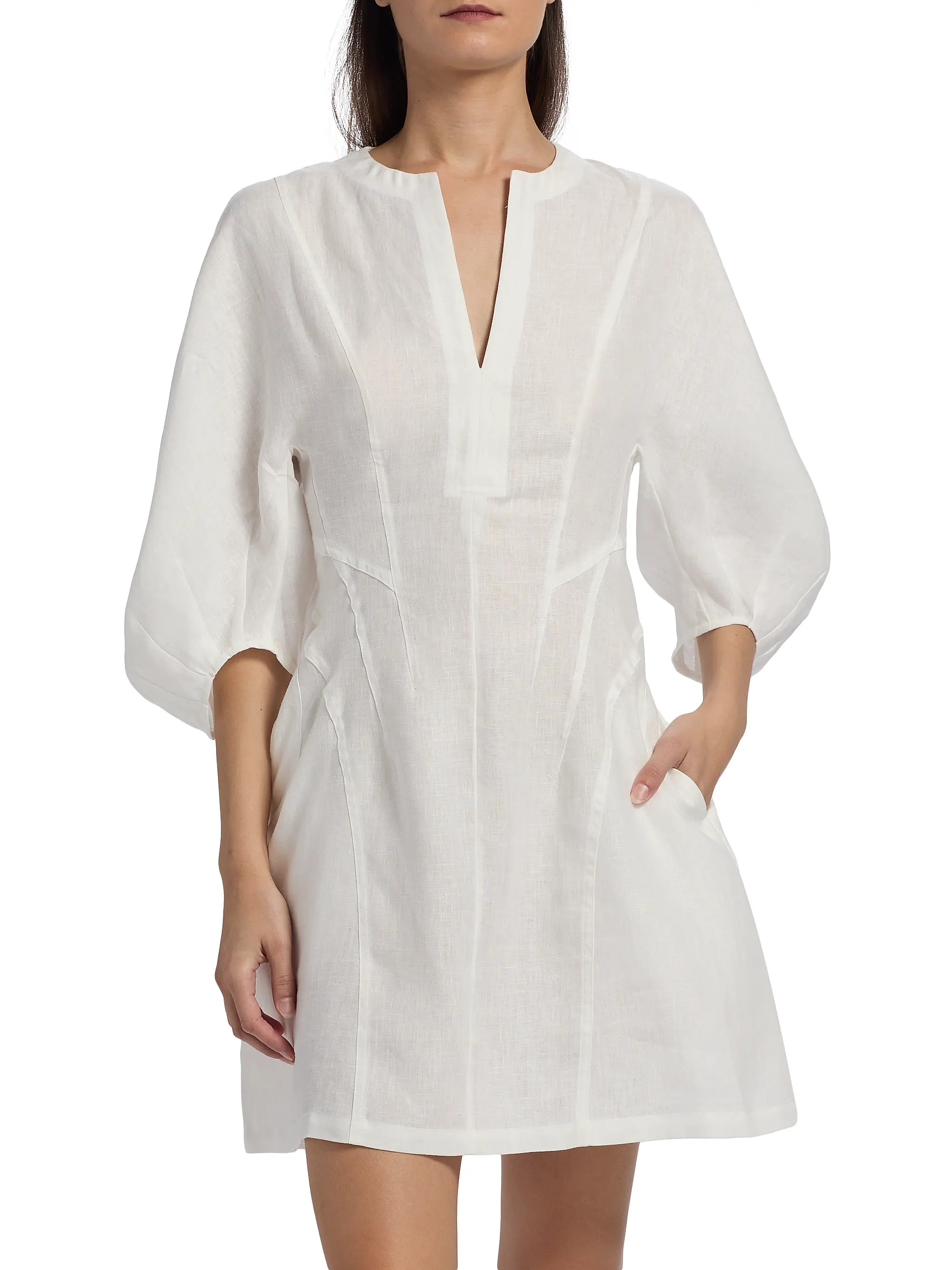 Romi Linen Balloon-Sleeve Dress | Saks Fifth Avenue