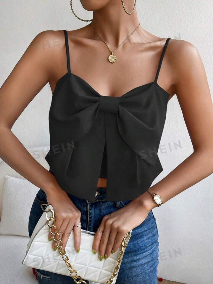 SHEIN Privé Big Bow Front Shirred Back Cami Top | SHEIN