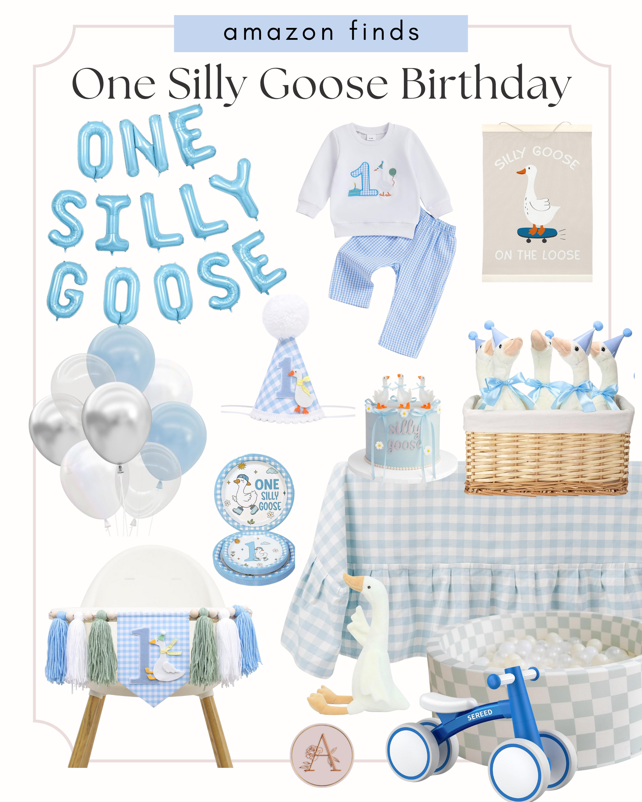 The CUTEST 1st birthday theme! 🦢💙 I'm obsessed with the "One Silly Goose" party idea. It's so popular that I designed a matching "Silly Goose" invitation for my Etsy shop, Adore Paper Co.!

To make your party planning super easy, I rounded up all the best matching party decor, outfits, and toys I could find on Amazon. Get the "One Silly Goose" balloons, the adorable seersucker outfit, the high chair banner, party plates, and even the cake!

You can shop my editable "Silly Goose" invitation AND all these Amazon party finds right here. Your entire party, planned in one click! 🤍

#LTKkids #LTKbaby #LTKhome #1stbirthday #birthdayinvitation #partyideas #etsyfinds #sillygoose #amazonfinds #partyplanning #babysfirstbirthday 

 

#LTKParties #LTKBaby #LTKKids