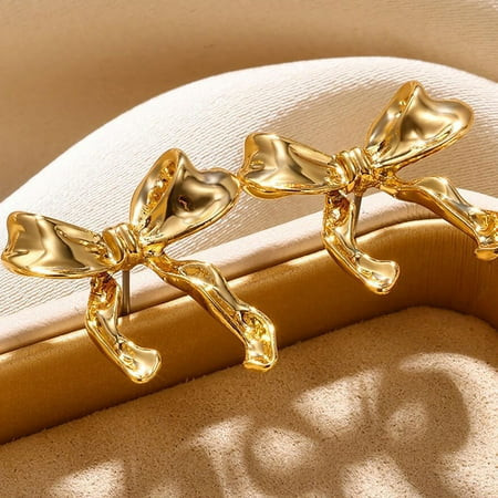 LEXSOMEO 2 Pairs Elegant Gold Bows Earrings for Women Unique Knot Earring Teens and Adults Banquet Bowknot Earrings Coquette Jewelry | Walmart (US)