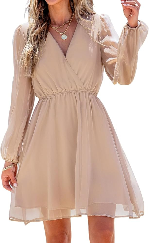 CUPSHE Women's Floral Print Chiffon A-Line Mini Dress Long Peasant Sleeves | Amazon (US)