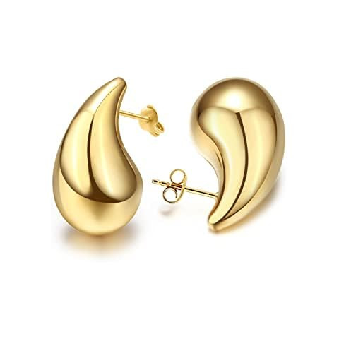 Vuleto Small/Large Drop Earring Dupes, Chunky Gold Hoop Earrings for Women Girls, 18k Gold Lightw... | Amazon (US)