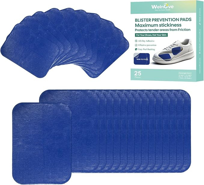 Welnove Blister Prevention Patches, 25 Sheets Moleskin for Shoes (Glossy Low-Friction Film – No... | Amazon (US)