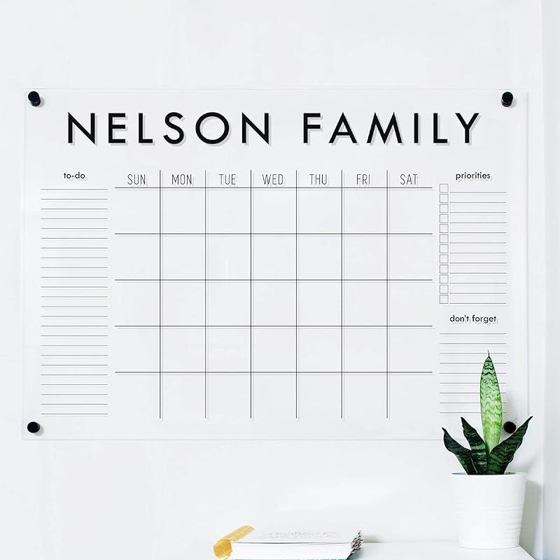 Large Acrylic Calendar, Dry Erase Monthly Acrylic Calendar, 26x38 Dry Erase Wall Calendar | Amazon (US)