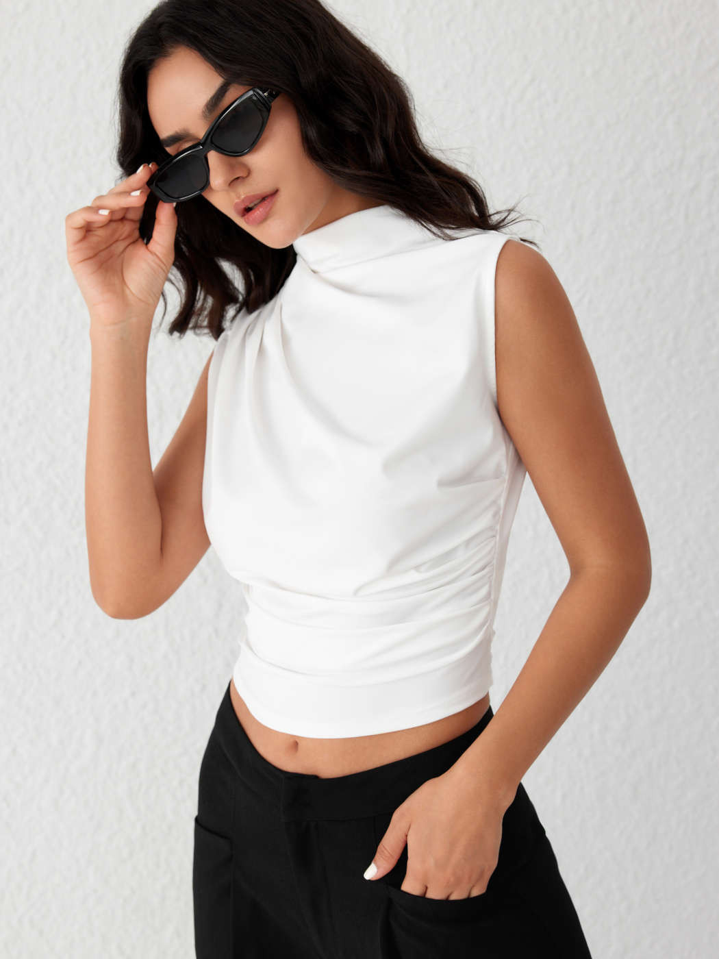 Solid High Neck Sleeveless Ruched Tank Top CHF 14.902 for 20% off \u00b7 3 for 30% off | Cider