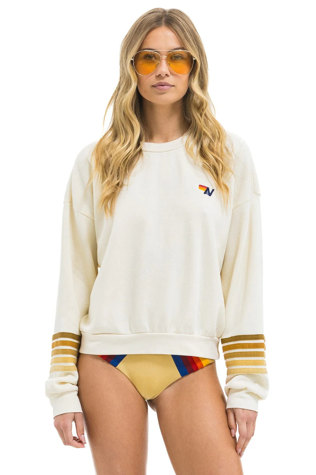 RUGBY STITCH 2 RELAXED CREW SWEATSHIRT - VINTAGE WHITE // BROWN | Aviator Nation