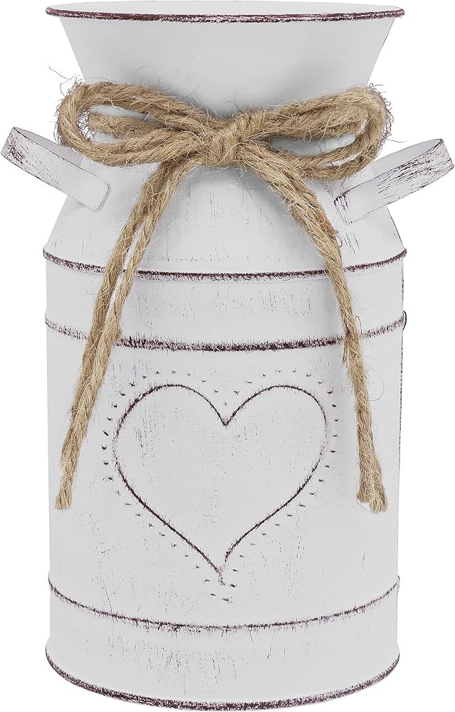 Soyizom Vintage Vase Metal Flower Bucket Heart Vase, Farmhouse Decor Vase with Handle French Whit... | Amazon (US)