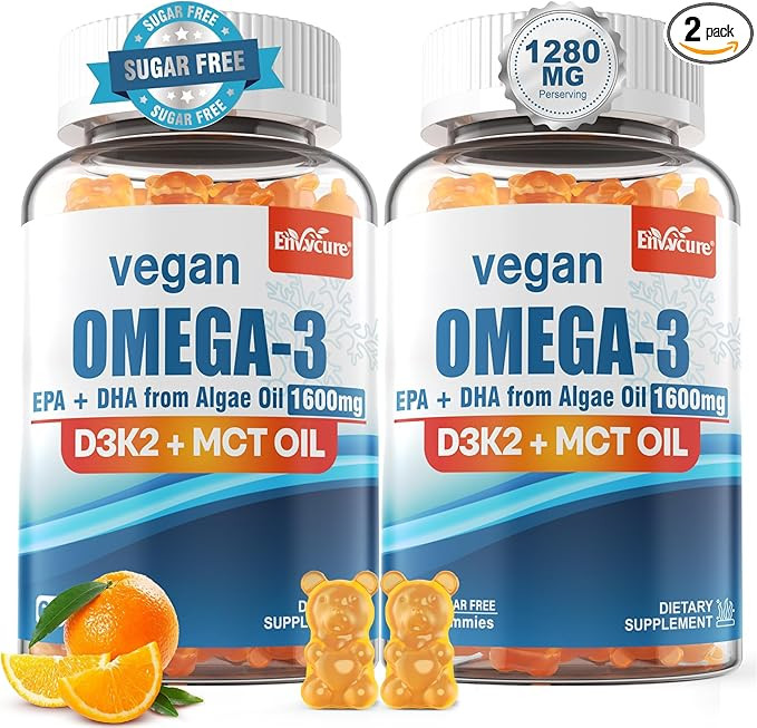 Vegan Omega 3 Gummies 1280mg + Vitamin D3 K2 (MK7), Omega 3 Fish Oil Alternative for Adults, w/Al... | Amazon (US)