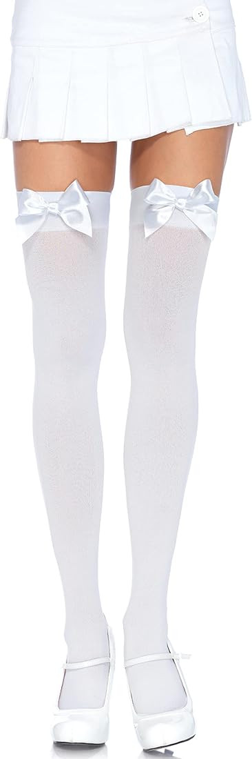 Leg Avenue Women's Satin Bow Accent Thigh Highs | Amazon (US)